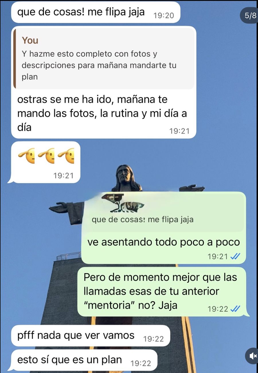Chat de WhatsApp con un alumno que venía de otra mentoría: pfff nada que ver vamos, esto sí que es un plan